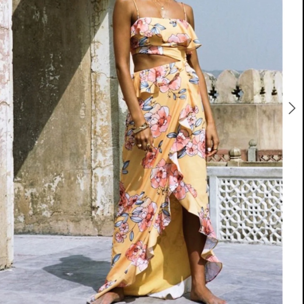 SABO SKIRT Yellow Floral Hi Low Maxi